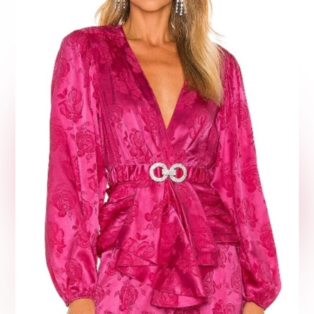 RONNY KOBO WOMENS JUSTINE SILK LONG SLEEVE BELTED TOP BLOUSE PINK XS